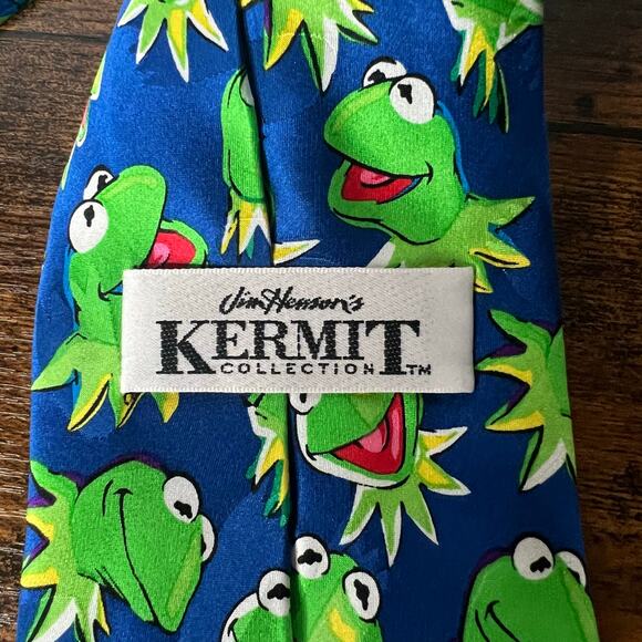 Jim Henson's Kermit the Frog Collection Blue Green 100% Silk Tie Vintage Mint - Picture 3 of 5